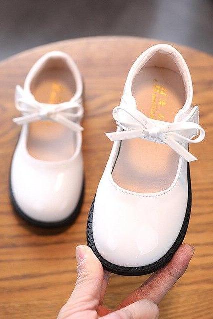 Girls Leather Shoes Spring New Fashion Children Shoes Solid Bow Princess Non-slip Soft Flat Kids Shoes LM20