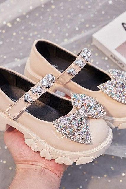 Spring Girls Fashion Patent Leather Shoes Kids Baby Color Sequins Bow Princess Party Shoes Children&amp;#039;s Student Flats Shoes Lm40