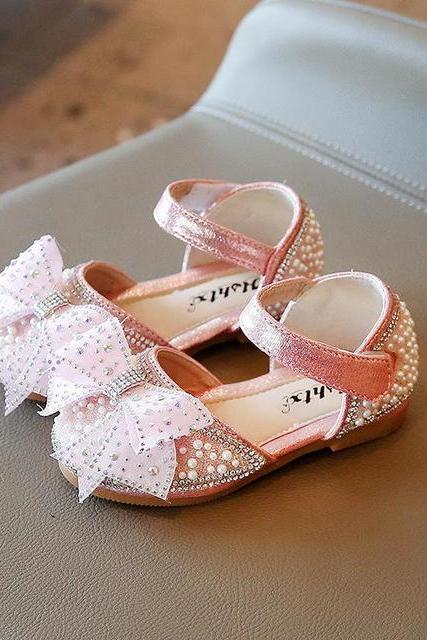 Little Girls Princess Party Sandals Summer Kids Sequins Bow Sandals Toddler Baby Soft Bottom Wedding Shoes LM48