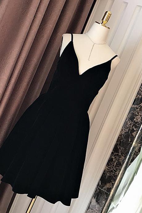 Black Short V Back Homecoming Dress Evening Party Prom Dress Ss471