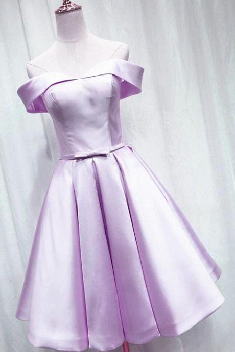 Satin Off Shoulder Hand Made Light Purple Short Sweetheart Formal Dress Homecoming Dress SS475