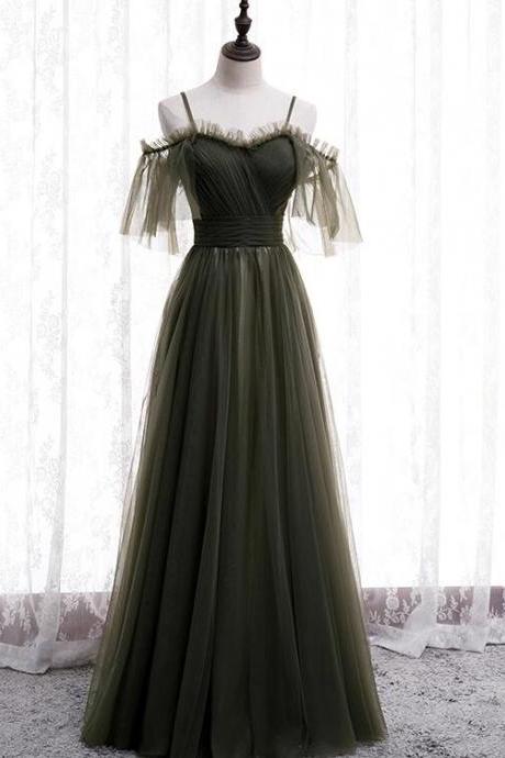 Sweetheart Straps Tulle A-line Hand Made Full Length Prom Dresses Long Evening Party Dresses Ss484