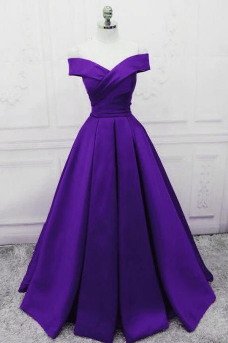 Purple Satin Simple Sweetheart Long Evening Dress Formal Wedding Party Dresses Ss488