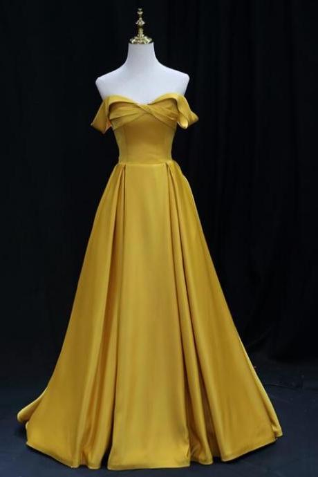 Yellow Satin Sweetheart Long Simple Evening Party Dresses Formal Gown Prom Dresses Ss496