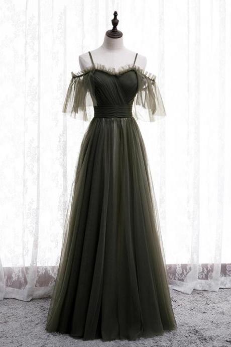 Strap Simple Tulle Full Length Hand Made Long A Line Prom Dress Evening Dress Ss508