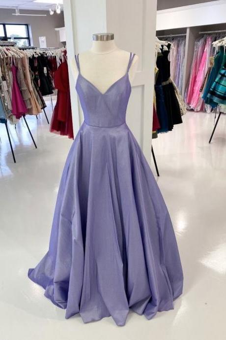 Purple V Neck Satin Long Prom Dress Full Length Evening Dress Ss523