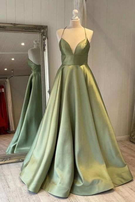 green satin long prom dress, green bridesmaid dress,Green Evening Dress SS535
