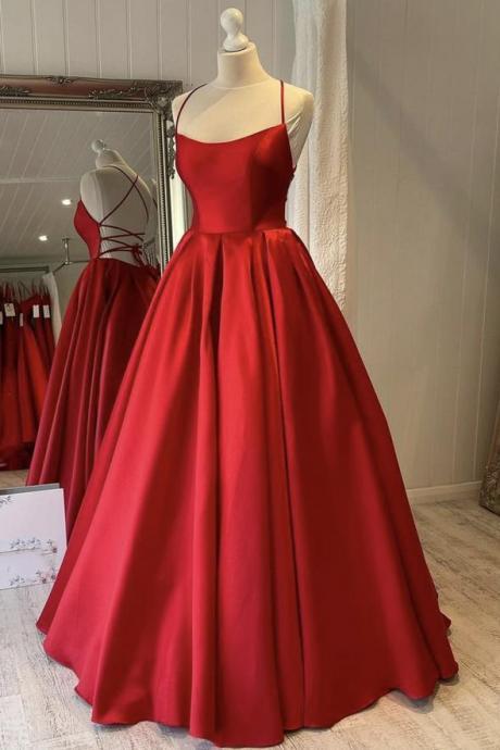Hand Made Red satin long prom dress A line evening gown SS537