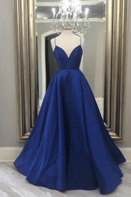 Blue satin Hand Made Custom long Evening dress A line prom dress SS547