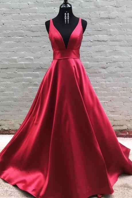 Burgundy V Neck Prom Dress Formal Dress Pageant Dance Dresses School Party Gown SS553