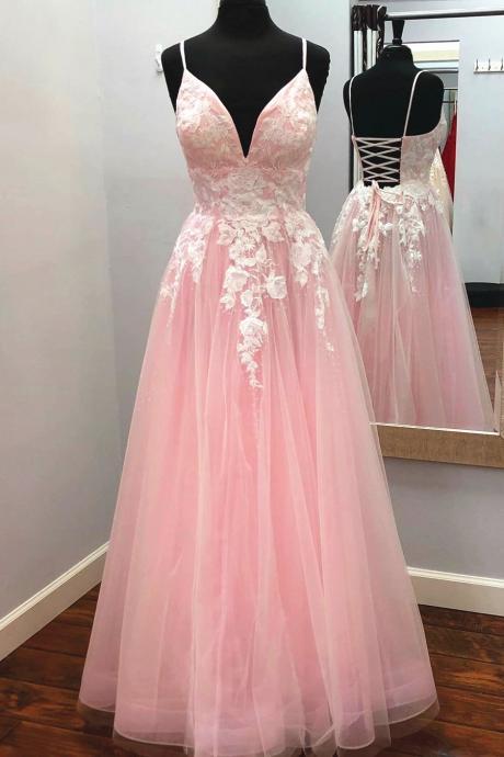 Pink Prom Dress Lace Up Back Evening Dress Formal Dress Graduation School Party Gown SS554