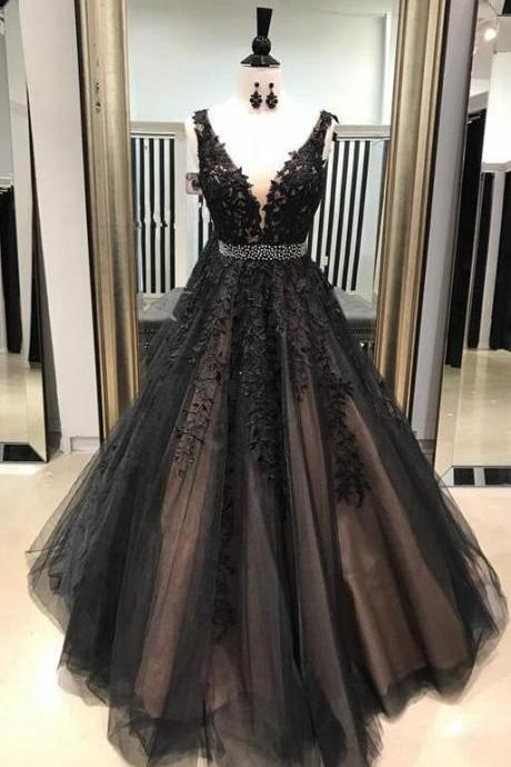 Black A Line Prom Dress with Lace Sweet 16 Dresses Evening Dress SS559