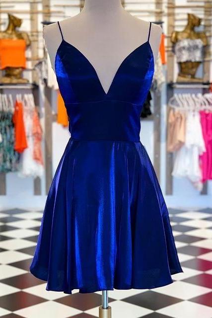 Blue Simple Short Prom Dresses Homecoming Dress Evening Dresses SS595