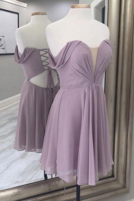 A-line chiffon short prom dress, chiffon bridesmaid dress SS606