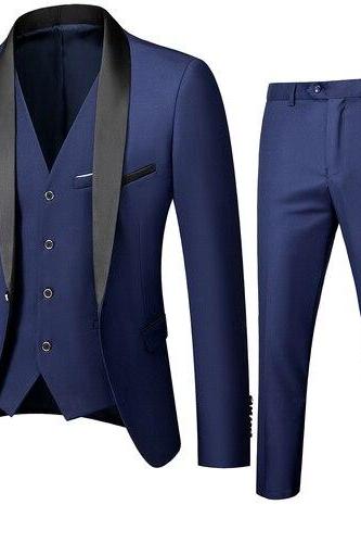 Black Men Autumn Wedding Party 3 Pieces (jacket Pants Vest) Set Large Size 5xl 6xl Male Blazer Coat Pants And Vest Fashion Slim Fit Suit Ms001