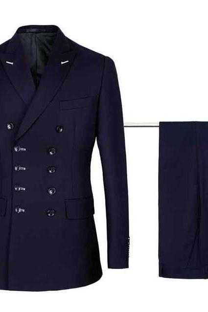Men Slim Fit Fashion Business Casual Double Breasted Blazers Jacket Coat Trousers Wedding Groom Party Skinny 2 Pcs Suits Pants Ms002