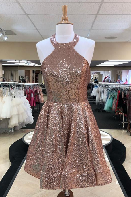 Sparkly Homecoming Dress Sequin evening Dresses Halter Neckline Prom Dress SS617