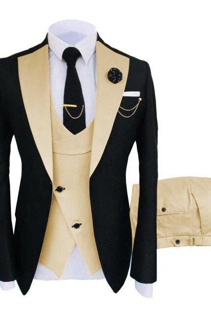 3 Pcs Set ( Blazers Jacket Vest Pants ) Fashion Men&amp;#039;s Casual Boutique Business Oblique Breasted Vest Suit Coat Trousers Ms06