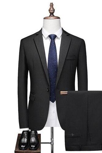 Men Formal Wear Solid Color Slim Business Casual Suit Two Pieces Coat Pants Groom Dress Blazers Jacket Trousers Ms07