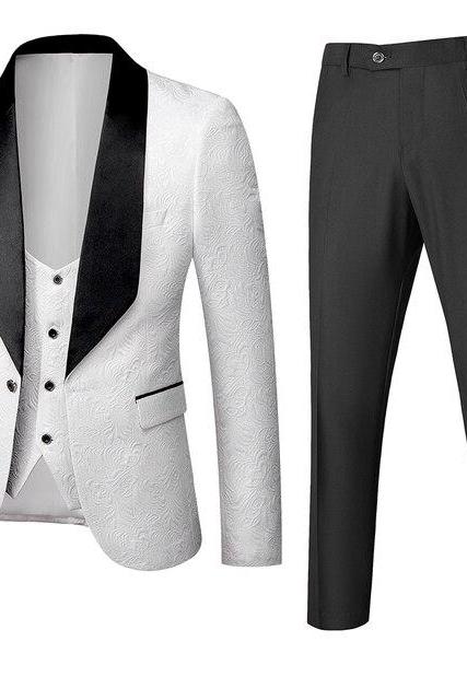 Embossing Process Designer Blazer Jacket Pants Vest / Men&amp;#039;s Suit Coat Waistcoat Trouser 3 Pcs Dress Set Ms08