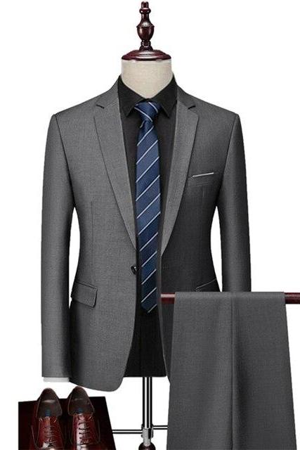 2 Pcs Suits Set Blazers Jacket Pants Fashion New Men Casual Boutique Business Plaid Slim Dress Formal Coat Trousers MS11