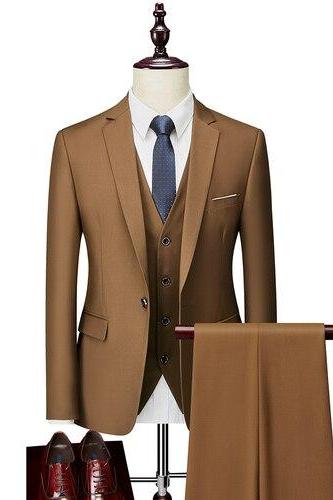 3 Pcs Suits Set Blazers Jacket Pants Vest Fashion New Men Casual Boutique Business Plaid Slim Dress Formal Coat Trousers MS11