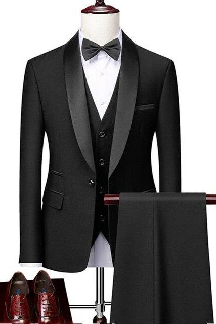 Men Autumn Wedding Party 3 Pieces Jacket Trousers Set Large Size 5XL 6XL Male Blazer Coat Pants Vest Fashion Slim Fit Suit MS13