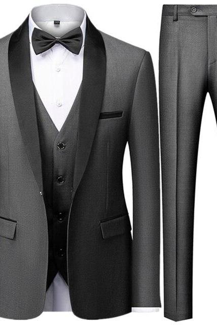 Men Mariage Color Block Collar Suits Jacket Trousers Waistcoat Male Business Casual Wedding Blazers Coat Pants 3 Pieces Set Ms15