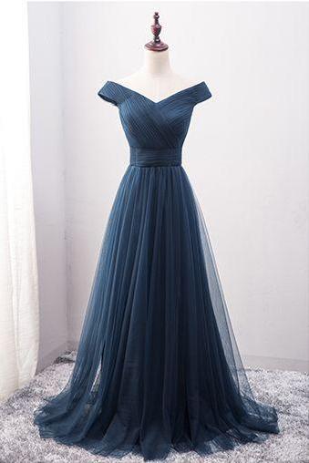 Navy Blue Prom Dress Pretty Evening Dresses Tulle Bridesmaid Gown SS647