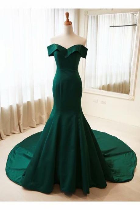 Off The Shoulder Green Mermaid Prom Dresses Evening Dress Ss651