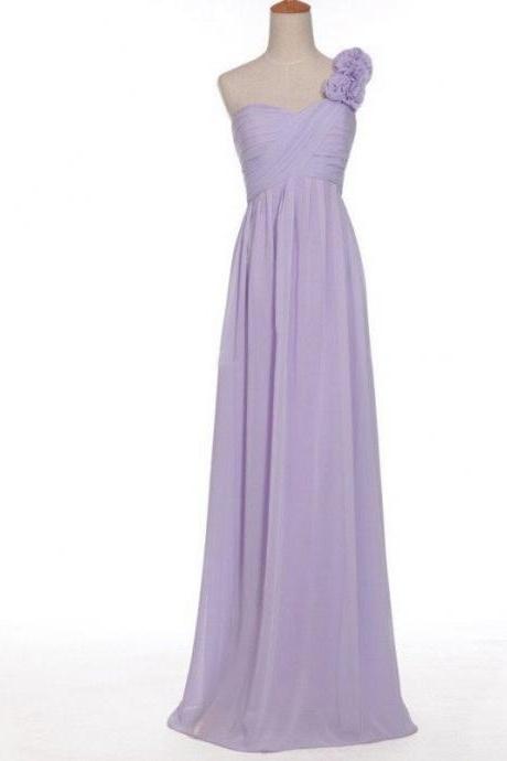 Purple Chiffon One Shoulder Neck Sleeveless Formal Prom Evening Bridesmaid Dress Ss680