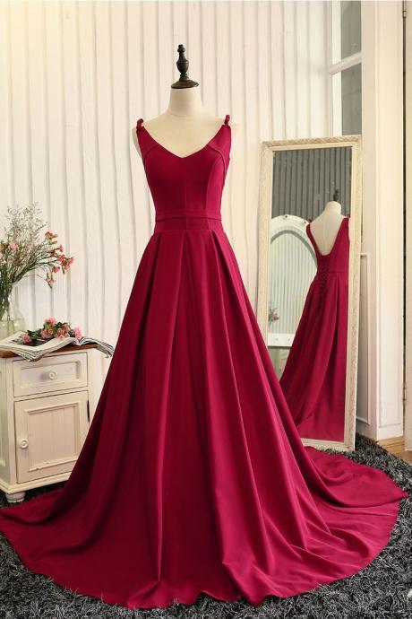 A-line Red Satin Formal Prom Dress Modest Beautiful Long Evening Prom Dress Ss681