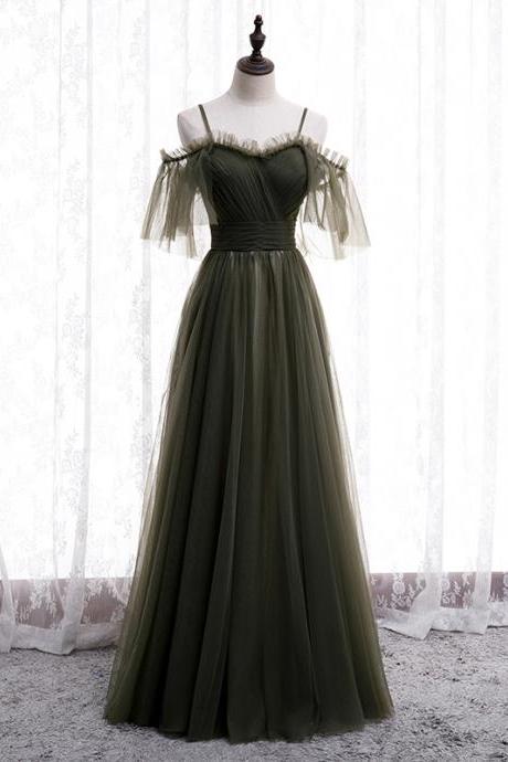 A Line Tulle Long Prom Dress Hand Made Evening Party Dress Ss683