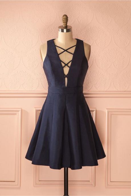 Navy Blue Prom Evening Gowns Hand Made Mini Short Homecoming Dress SS688