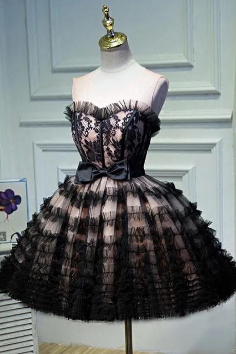 Short Style Evening Dress Black And Pink Princess Dress Sweet Homecoming Dress Ss693