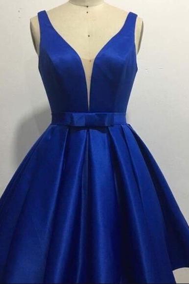 Royal Blue Satin Hand Made Homecoming Dresses Evening Party Ss696