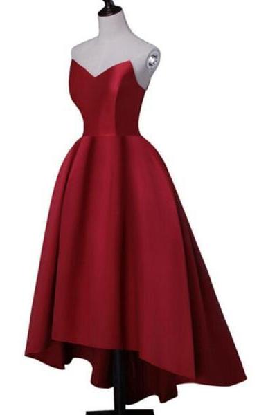 Red Sweetheart Hand Made High Low Satin Party Dress Formal Dresses Prom Dresses Ss703