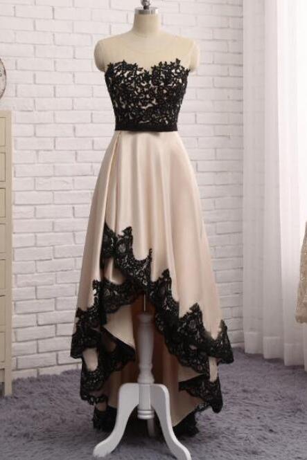 High Low Champagne Party Dress With Lace Homecoming Dresses Prom Evening Party Dresses Ss687