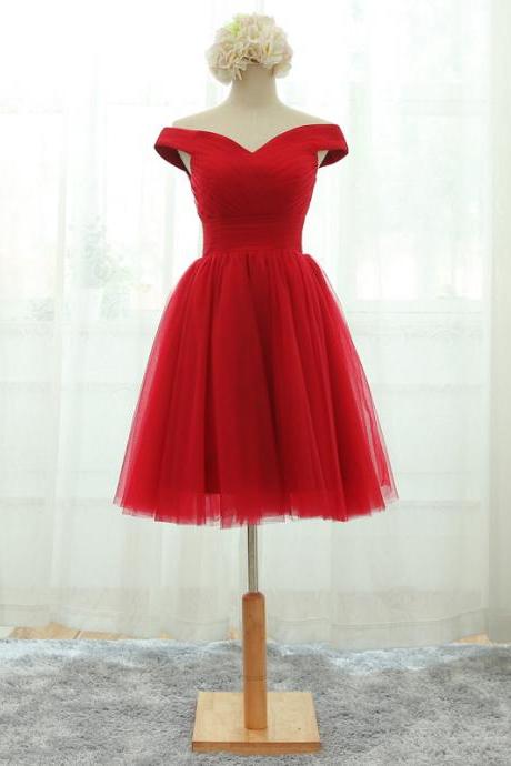 Red Off Shoulder Hand Made Short Lace-up Homecoming Dresses Red Eveing Party Dresses Prom Dresses Ss689