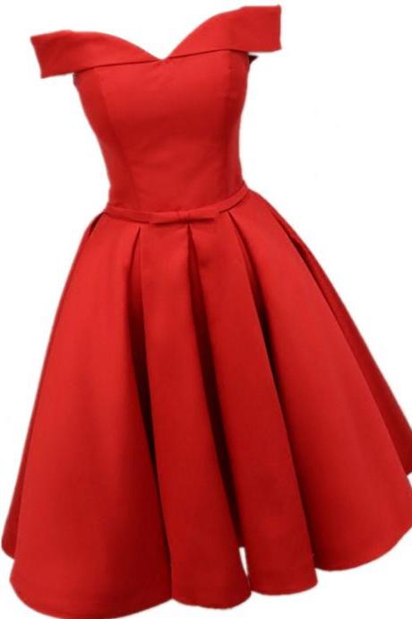 Off Shoulder Red Satin Homecoming Dresses Simple Prom Evening Party Dresses Prom Dress SS691
