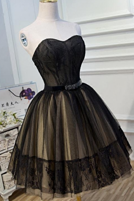 Black Lace Tulle Hand Made Simple Homecoming Dresses Pretty Short Evening Party Dresses Ss703