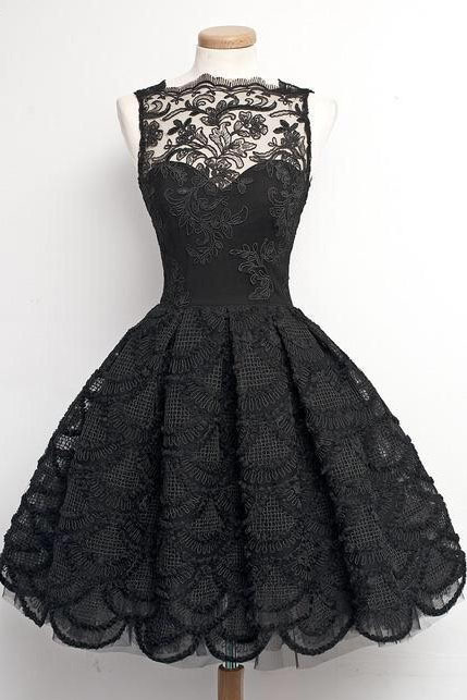 Black Scalloped-edge Prom Dresses Sleeveless Evening Dress Homecoming Dress Ss751