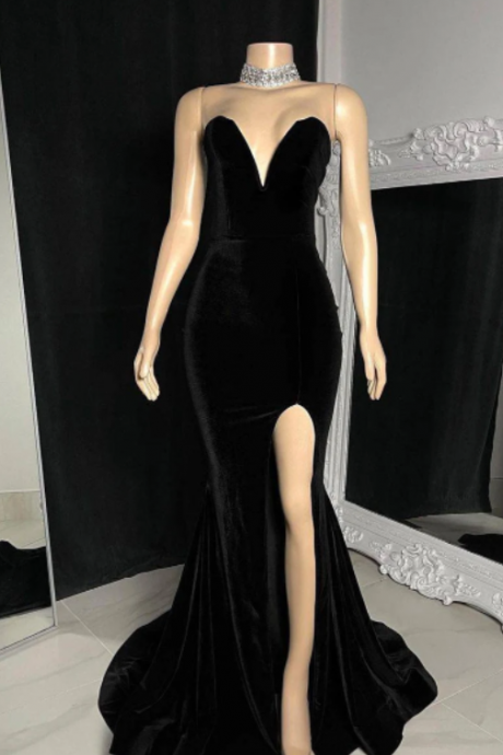 Black Sleeveless Deep V Prom Gown Wedding Reception Dress Party Gown For Women Bridal Dresses Ss765