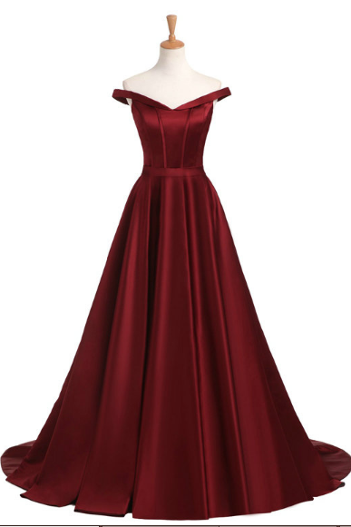 Hand Made Burgundy Satin Prom Dress Long Evening Dresses Ss777