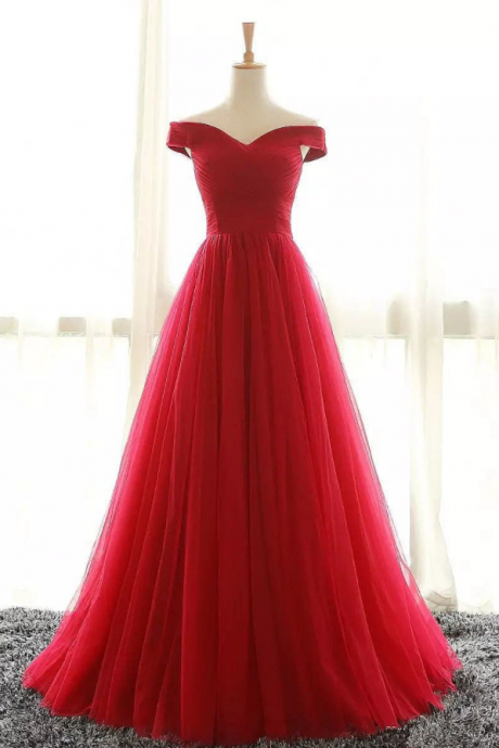 Off The Shoulder Long Evening Dresses Floor Length Tulle Formal Occasion Pageant Dress Gowns Ss782