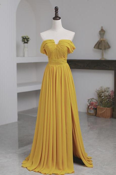 Yellow Prom Dresses Chiffon A Line Evening Dress Long Ss784
