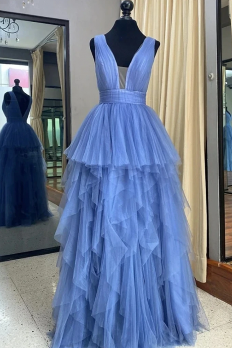 Blue Prom Dresses Long Hand Made Formal Evening Dresses Ss789