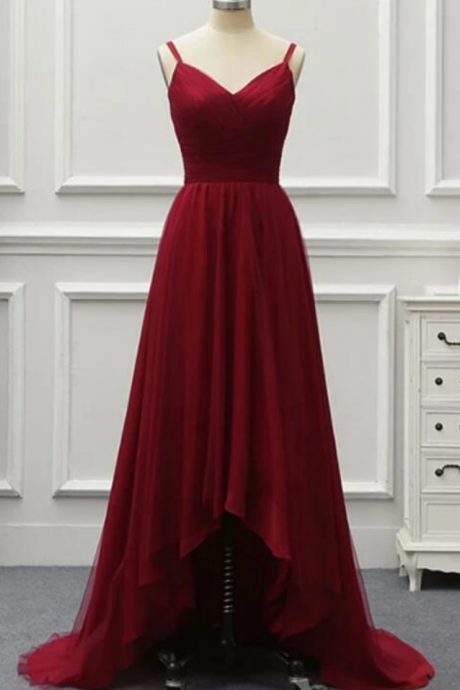 Red Prom Dresses High Low Sweetheart Simple Tulle Evening Dress Ss791