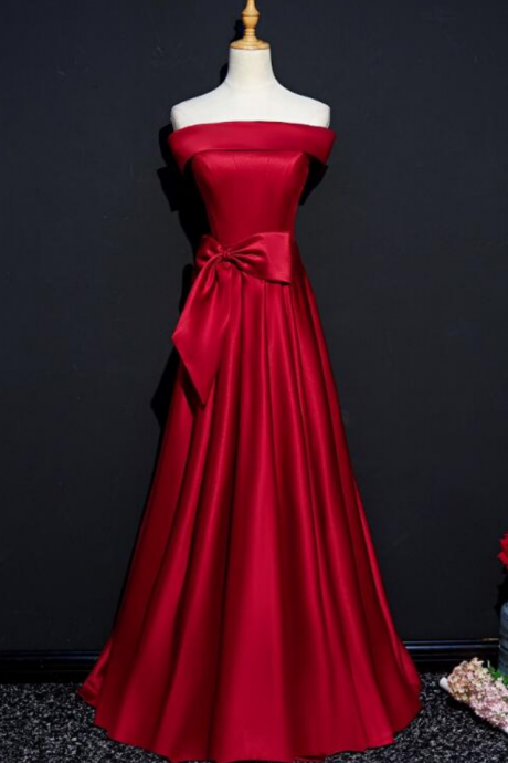 Red Prom Dresses Satin Long Party Gown Off Shoulder Evening Dress Ss798