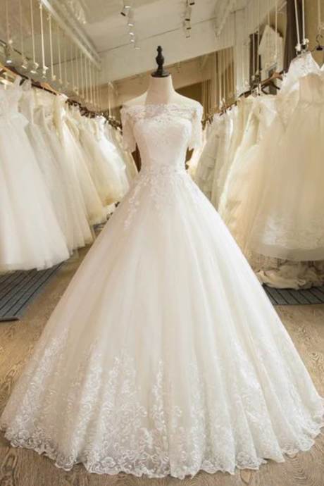Beautiful Wedding Dresses Off The Shoulder Ball Gown Lace Ivory Bridal Gown Ss801